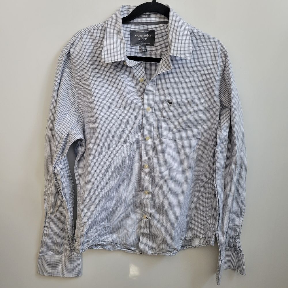 XXL ABERCROMBIE & FITCH gray white checked button down long sleeve shirt